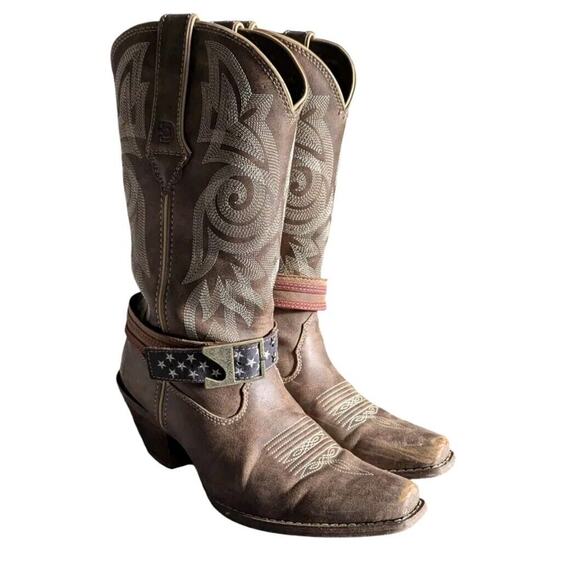 Durango Crush American Flag Strap Cowboy Boots Women 7.5 Brown Western Rodeo - Picture 2 of 16